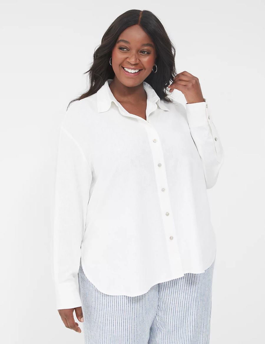 White Lane Bryant Relaxed Linen Button-Down Women Shirts | IAJ516MM