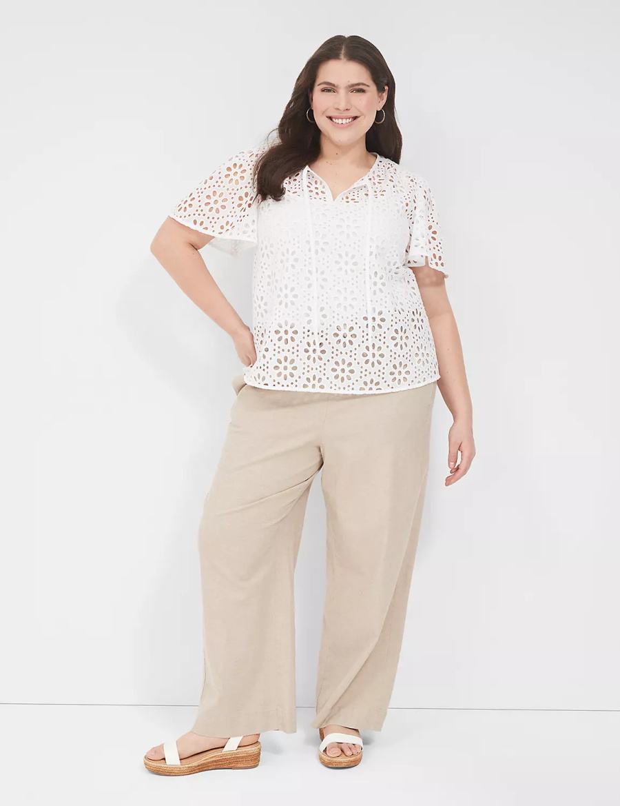 White Lane Bryant Sheer Flutter-Sleeve Eyelet Top Women T Shirts | SSO7983TK