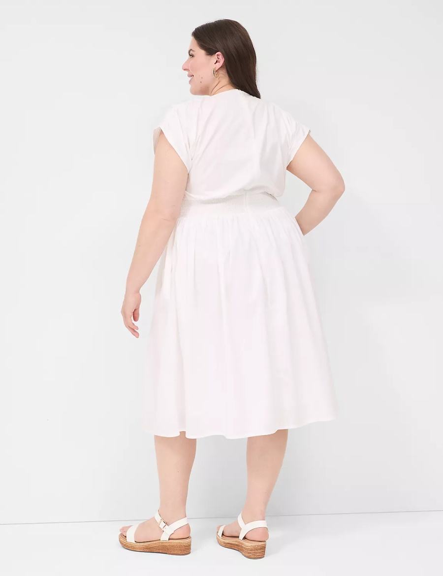 White Lane Bryant Shirred-Shoulder Smocked-Waist Women Midi Dress | DFH6115IN