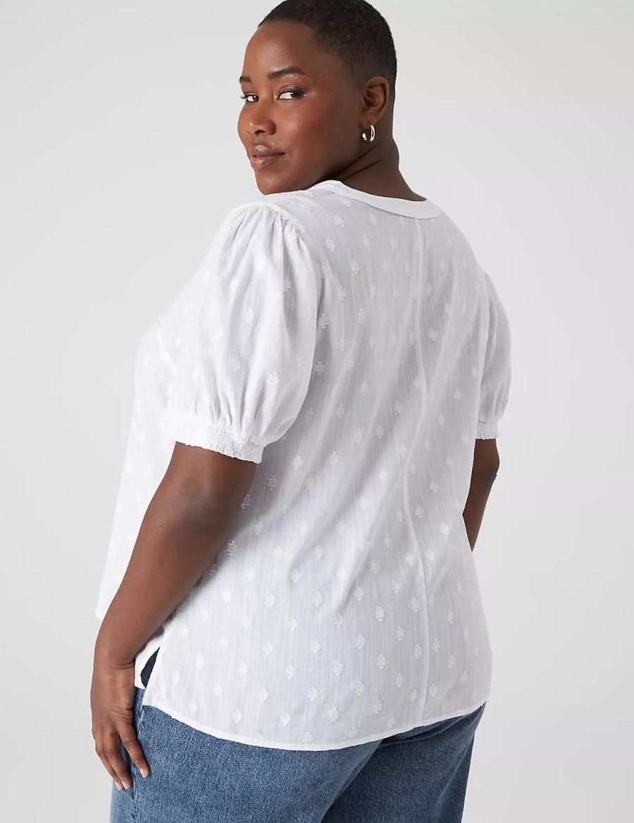 White Lane Bryant Split-Neck Jacquard Popover Women Blouse | HGI1129YG