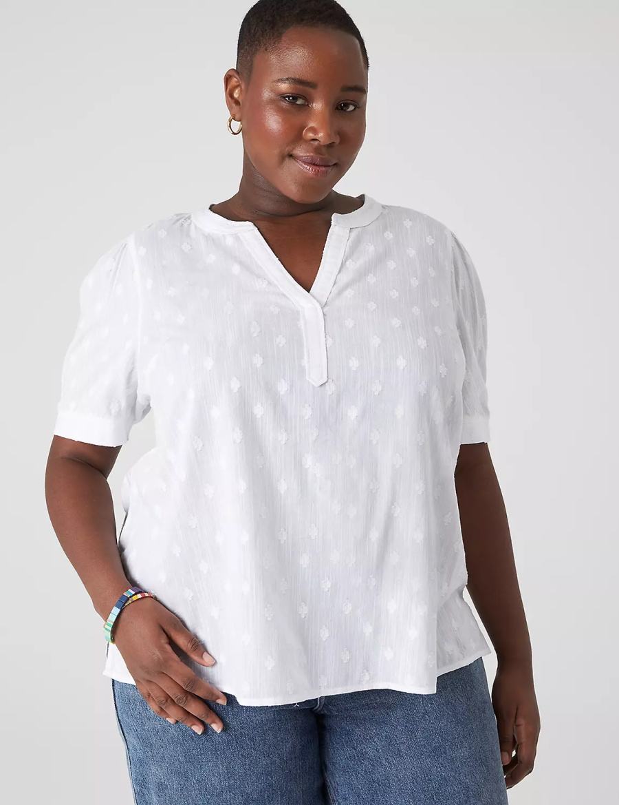 White Lane Bryant Split-Neck Jacquard Popover Women Blouse | HGI1129YG