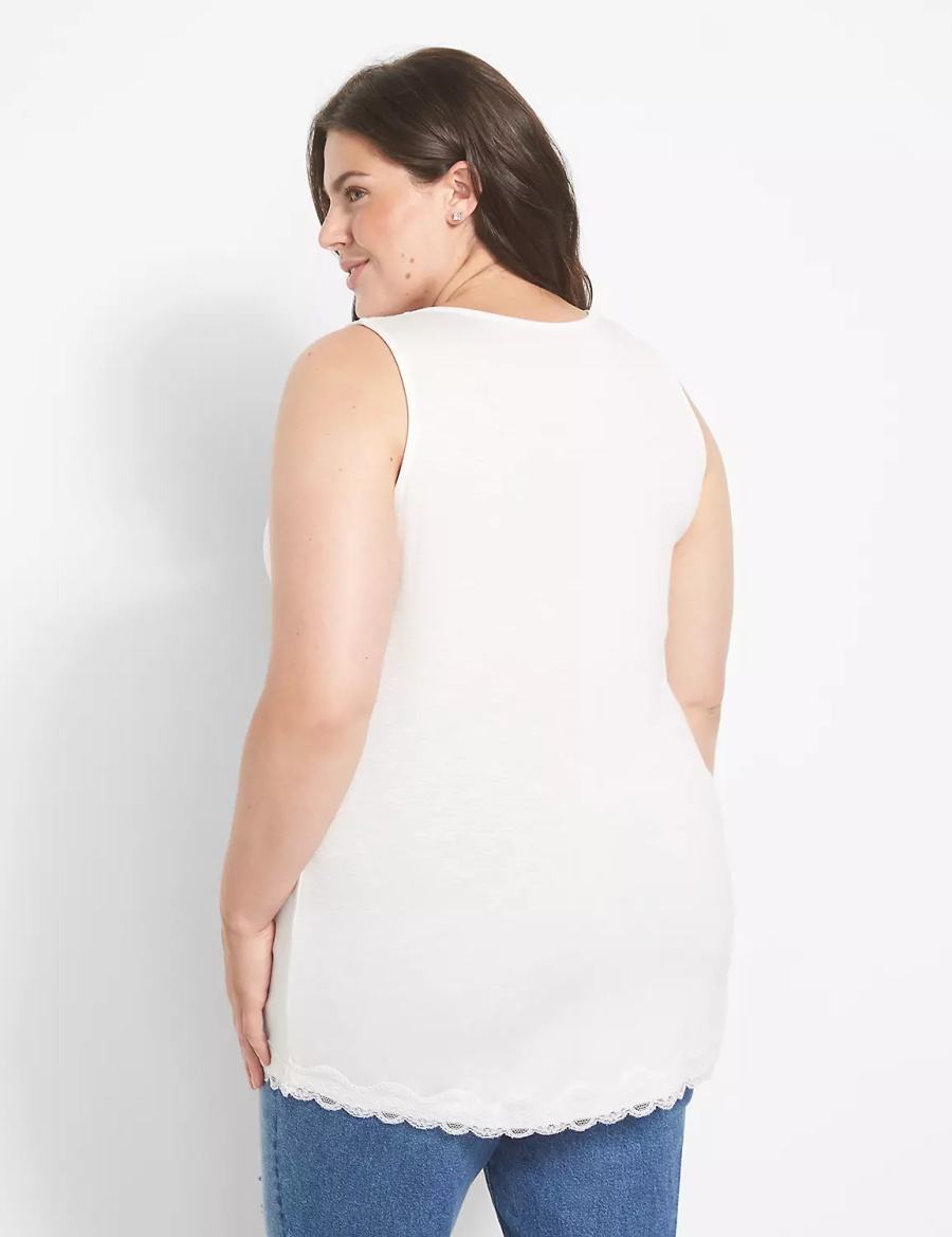 White Rose Lane Bryant Classic V-Neck Lace-Trim Women Tank Top | JDJ5111AH