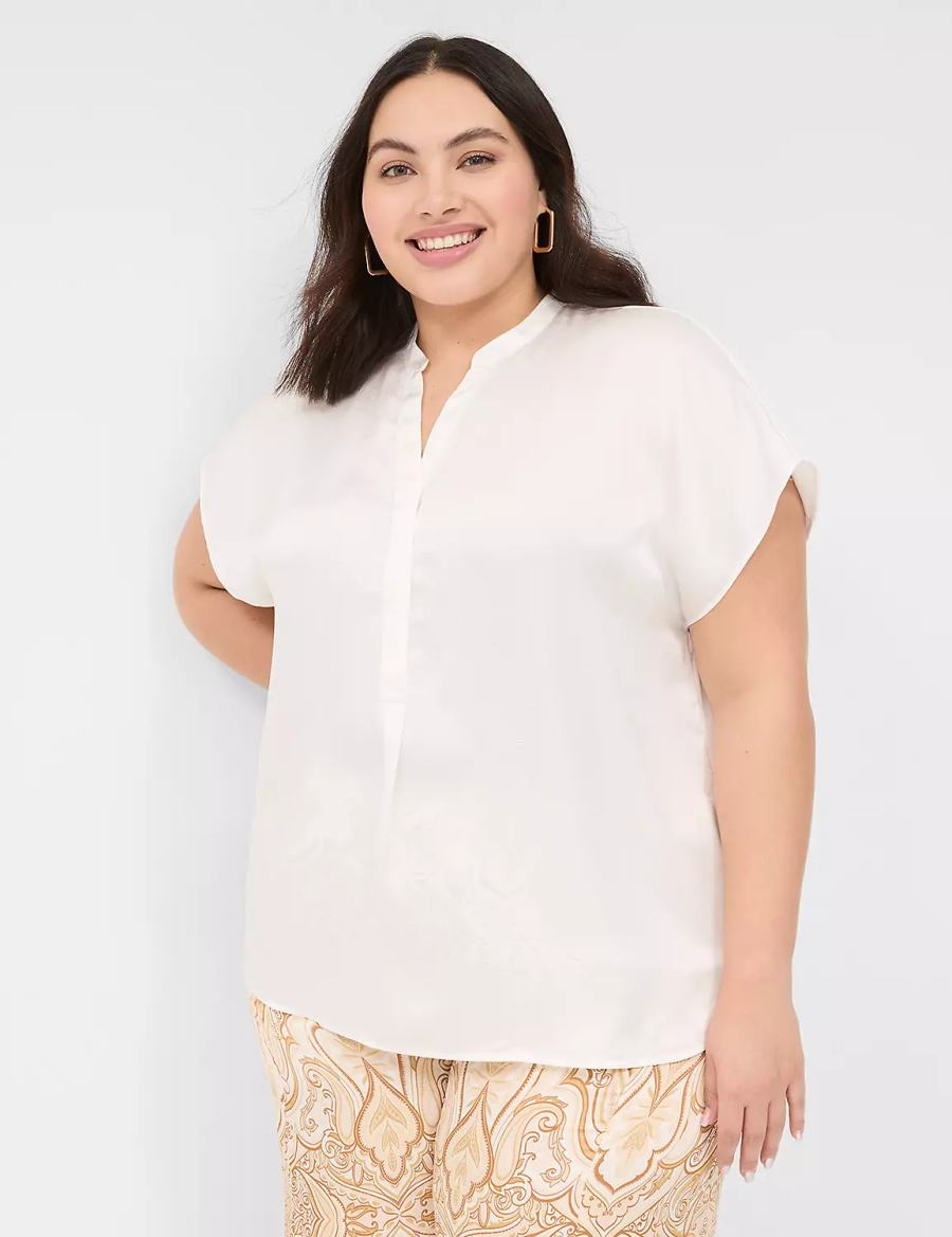 White Rose Lane Bryant Relaxed Split-Neck Popover Women Blouse | TPQ714PA