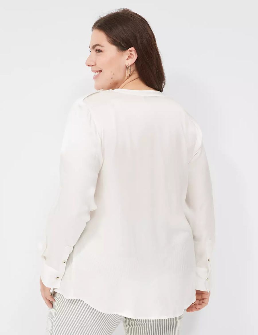 White Rose Lane Bryant Satin Long-Sleeve Button-Front Women Blouse | IQA935JF