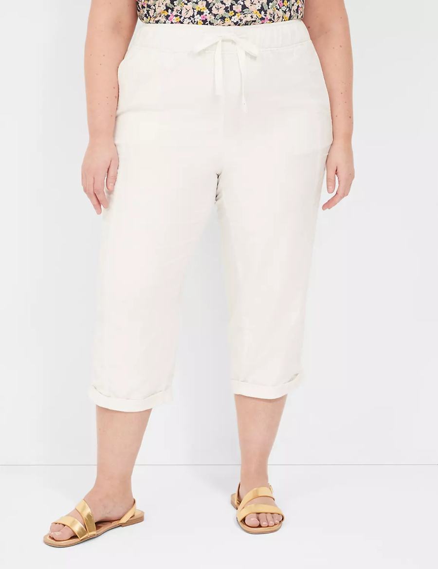 White Rose Lane Bryant Slub Pull-On Crop Women Pants | RCI4256WZ