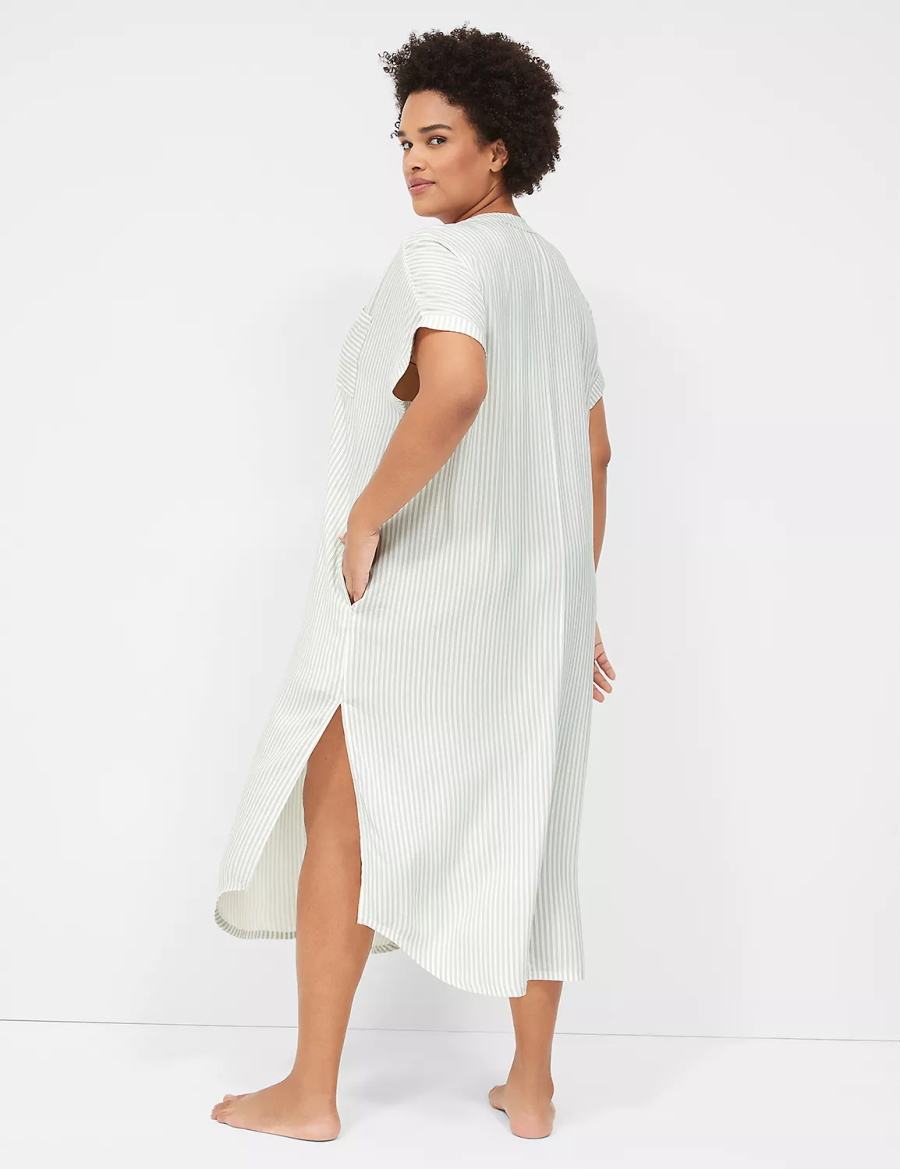 White Stripes Lane Bryant Woven Maxi Sleepshirt Women Shirts | HSX6627VV