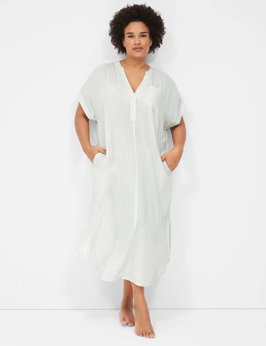 White Stripes Lane Bryant Woven Maxi Sleepshirt Women Shirts | HSX6627VV