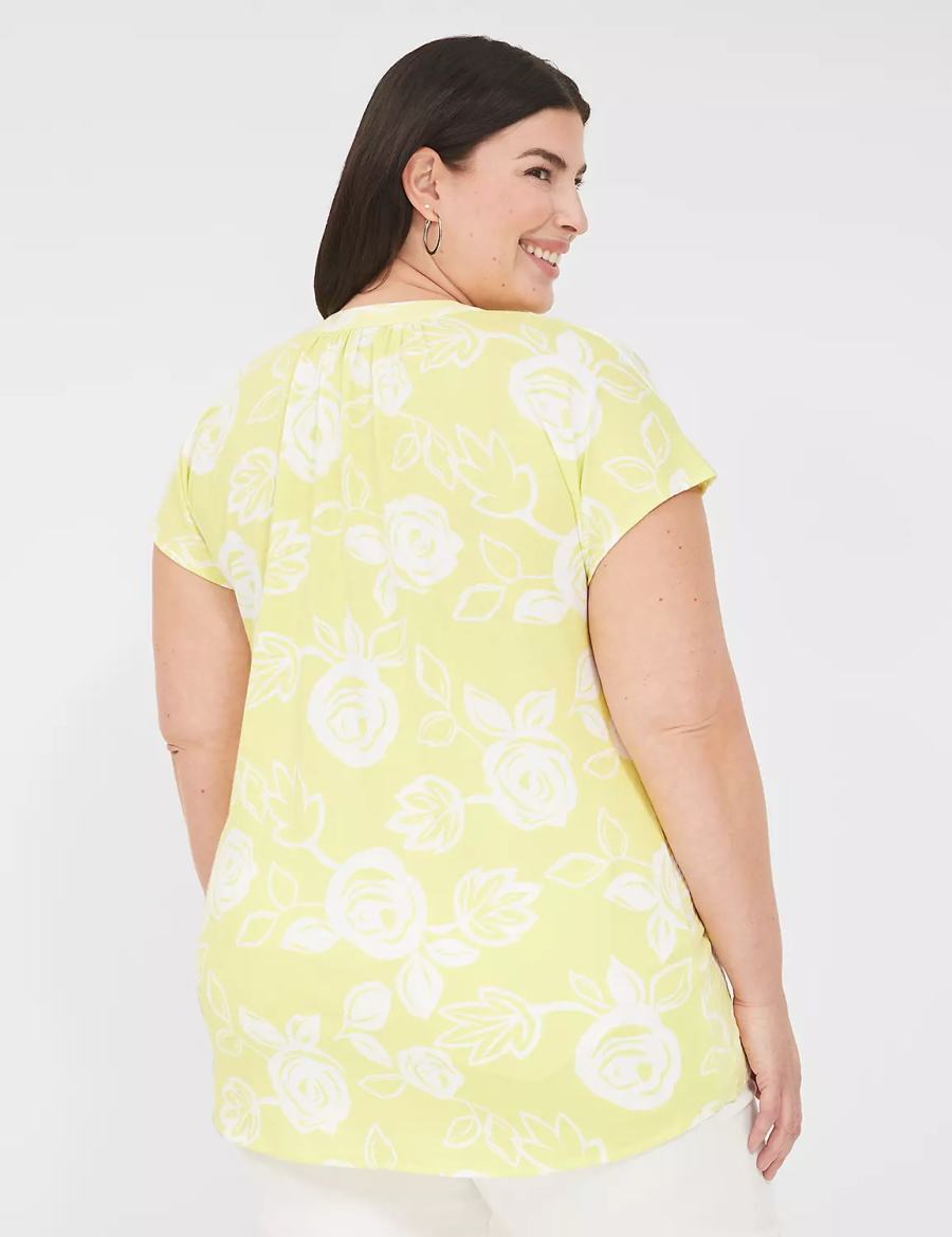 White Yellow Lane Bryant Swing Notch-Neck Woven & Knit Top Women Blouse | WHM2169LI