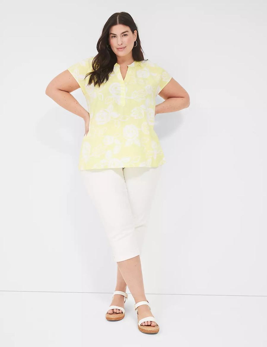 White Yellow Lane Bryant Swing Notch-Neck Woven & Knit Top Women Blouse | WHM2169LI