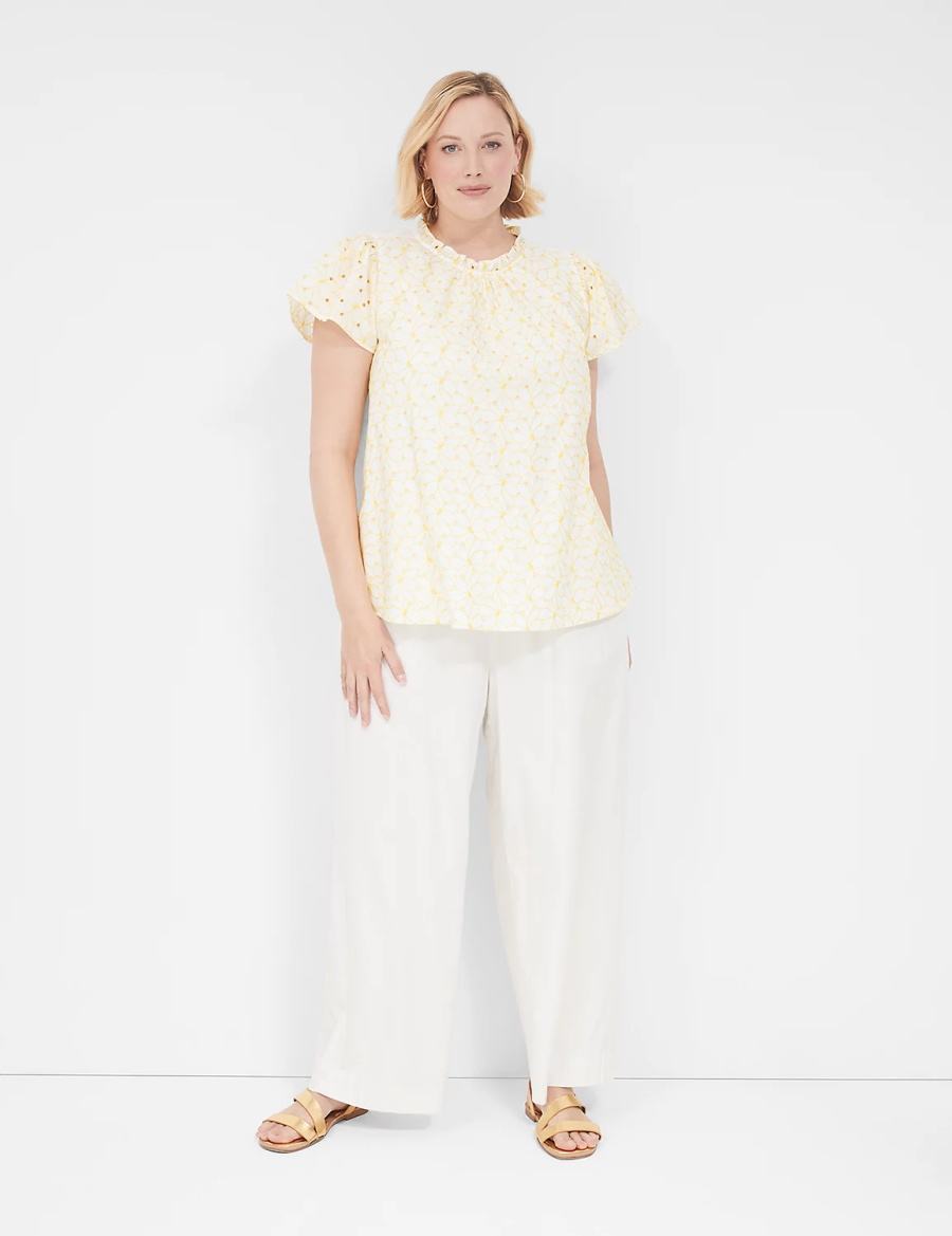 Yellow Lane Bryant Subtle Swing Cap-Sleeve Eyelet & Knit Top Women T Shirts | WWK1964NG