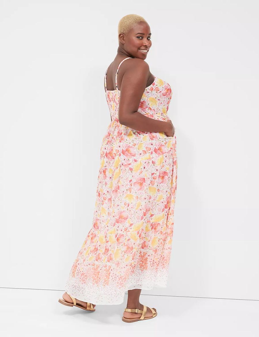 Yellow Pink Lane Bryant Sleeveless Tiered Women Maxi Dress | CIK1216CV