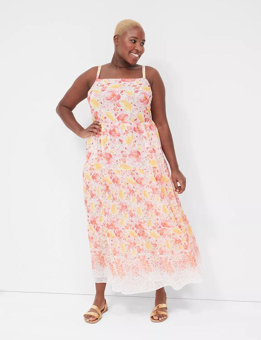 Yellow Pink Lane Bryant Sleeveless Tiered Women Maxi Dress | CIK1216CV